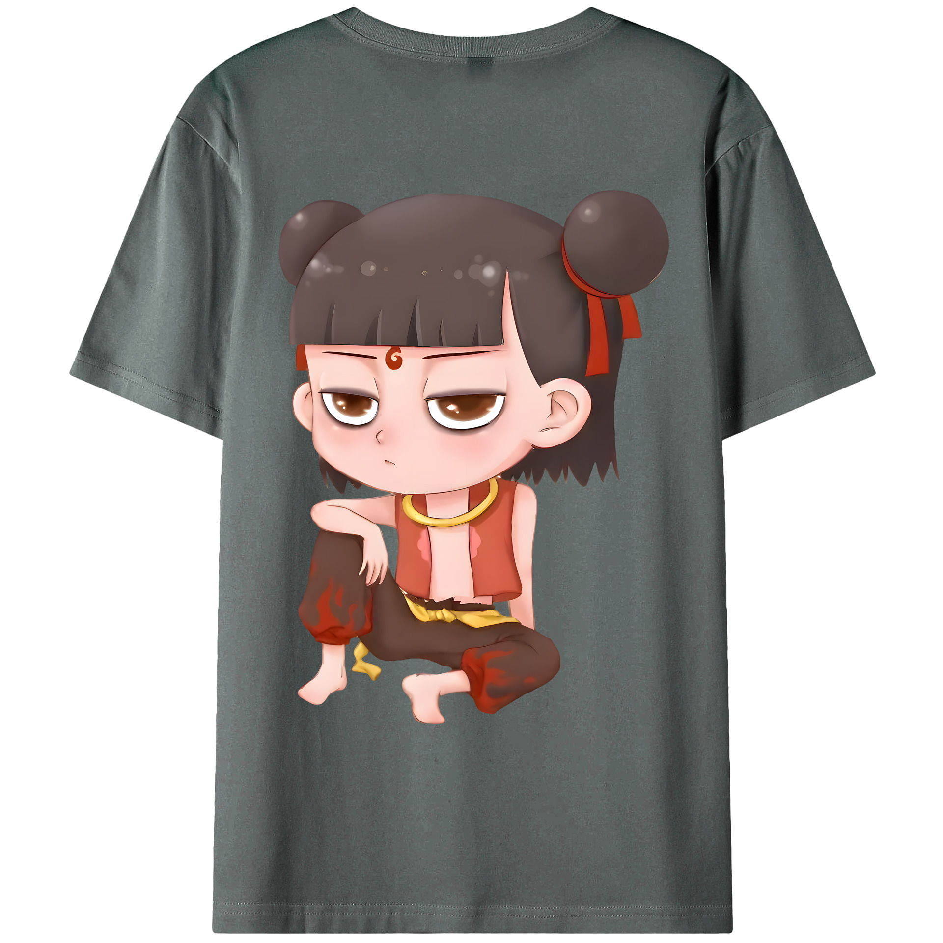 （画像用） Ne Zha 2 ナタ 魔童の大暴れ 綿100％ メンズ半袖Tシャツ（バックプリント） 通気性